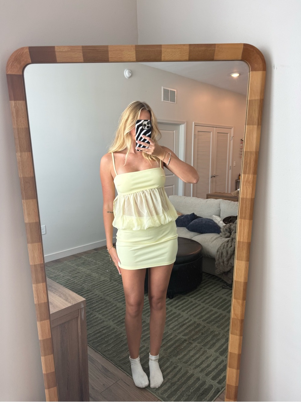 Women's Light Yellow Ruffled Mini Dress